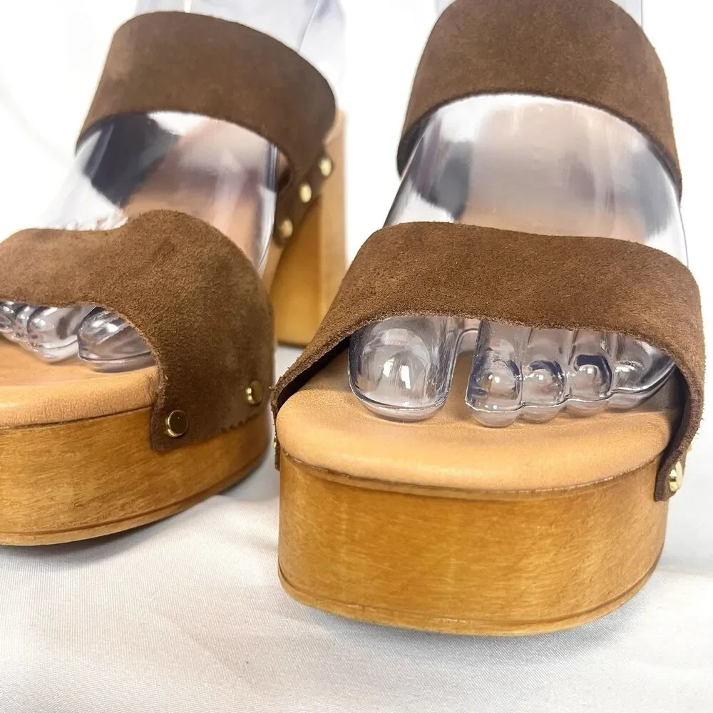 Ilaria Sartori Wooden Platform Suede Sandal Women's Size 38 US 7.5 Made In Italy